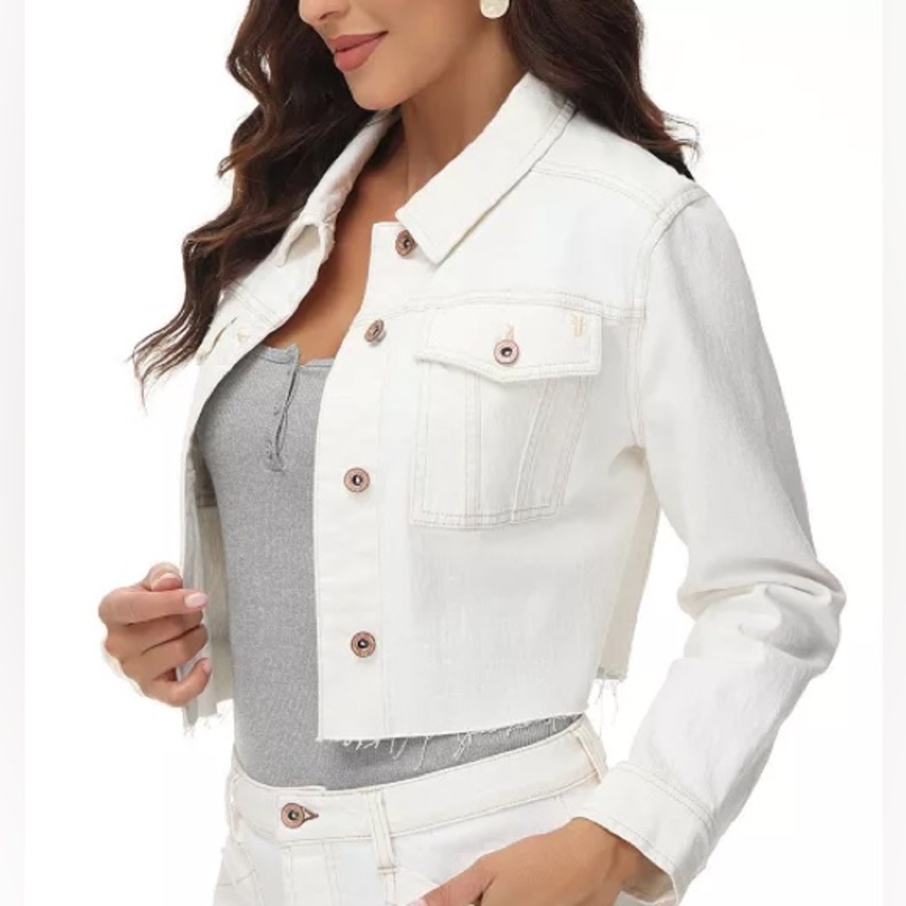Frye Cropped Raw-Hem Denim Jacket in Natural